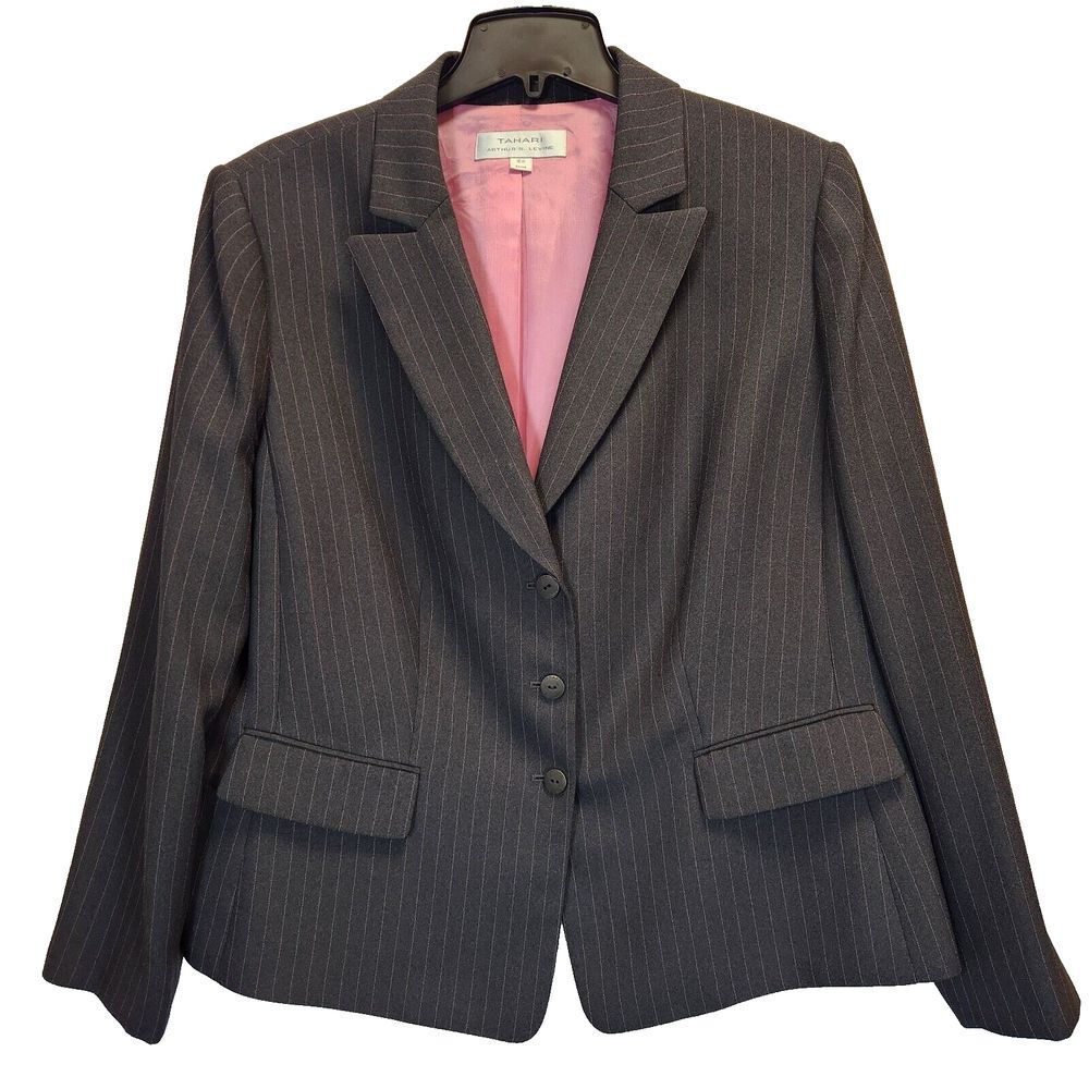 Tahari Pinstripe 3-Piece Suit‎ Set Gray Pink Professional Business Attire - Picture 2 of 16